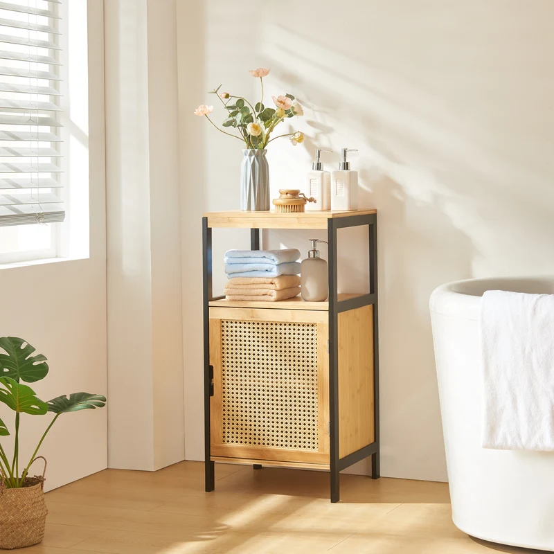 Armario de baño Tervola 80x40x35cm Bambú Negro [en.casa]