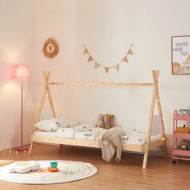 Cama tipi Siikajoki 90x200cm Madera de pino natural [en.casa]
