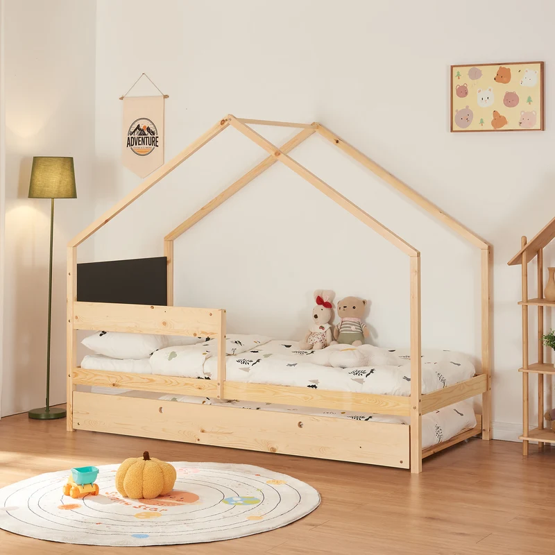 Cama nido infantil Sodankylä con cama adicional 90x200cm - Madera/Negro [en.casa]