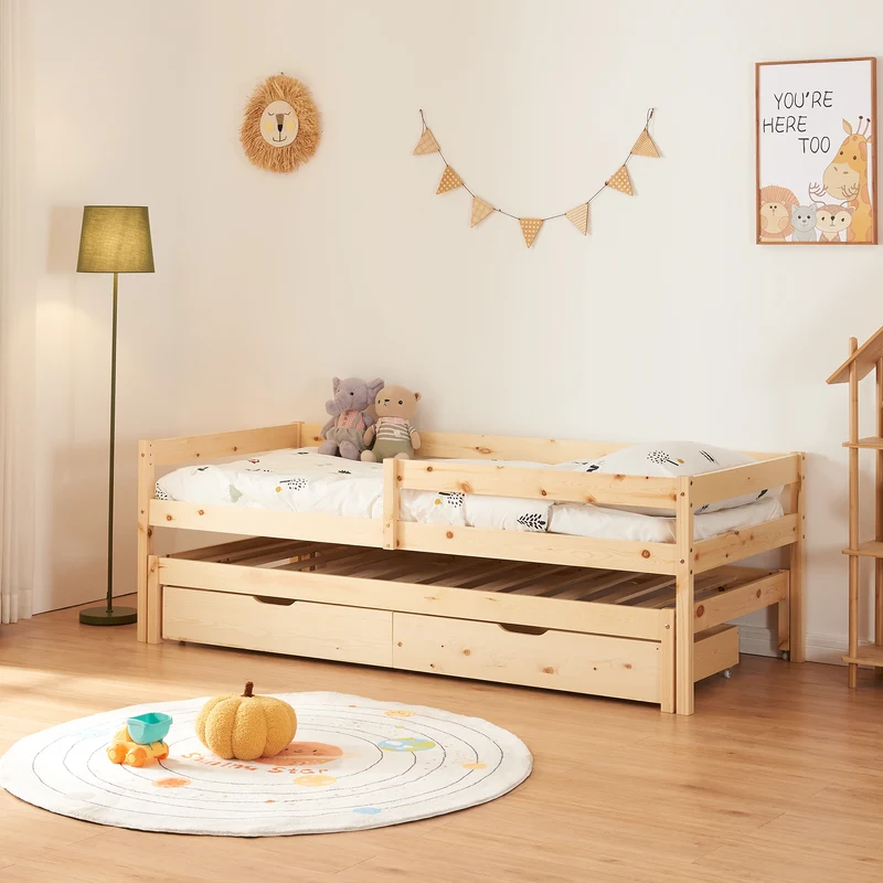 Cama doble para niños Sonkajärvi 90x200cm Madera de pino natural [en.casa]