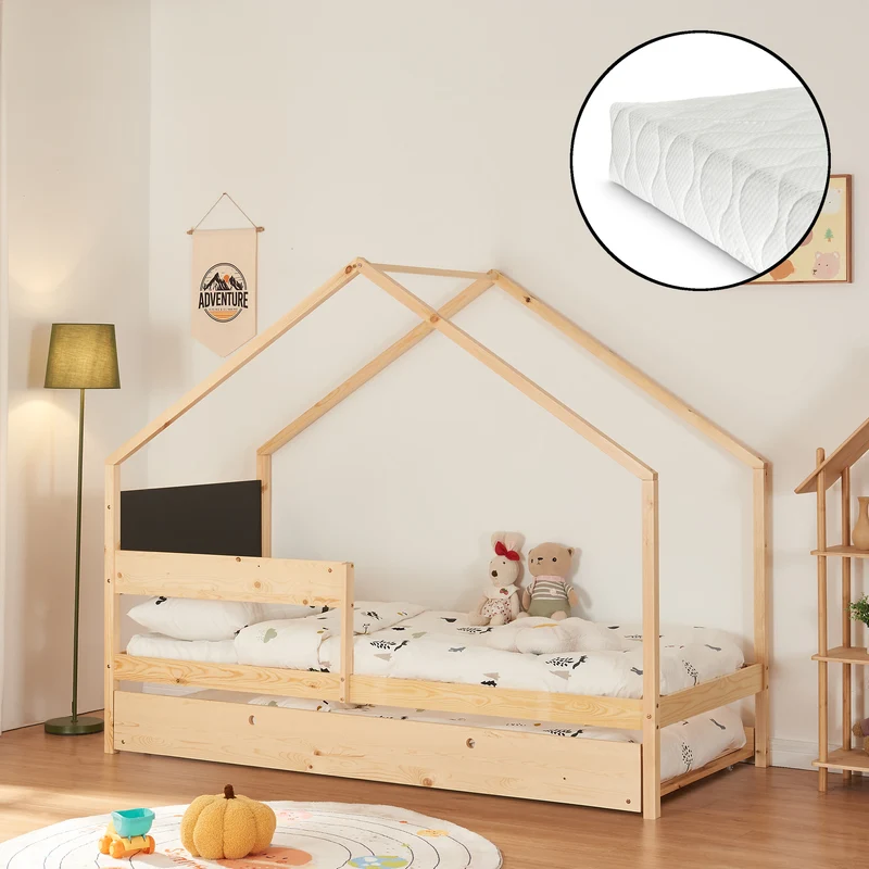 Cama nido infantil Sodankylä con cama adicional y 2 colchones 90x200cm [en.casa]