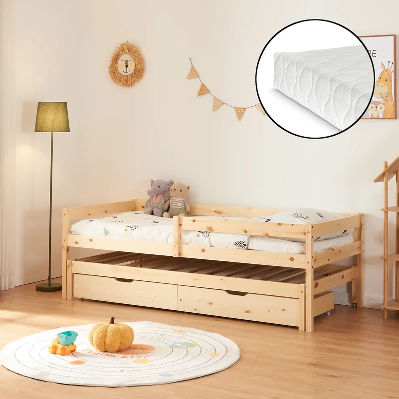 Cama doble para niños Sonkajärvi con colchón 90x200cm natural [en.casa]