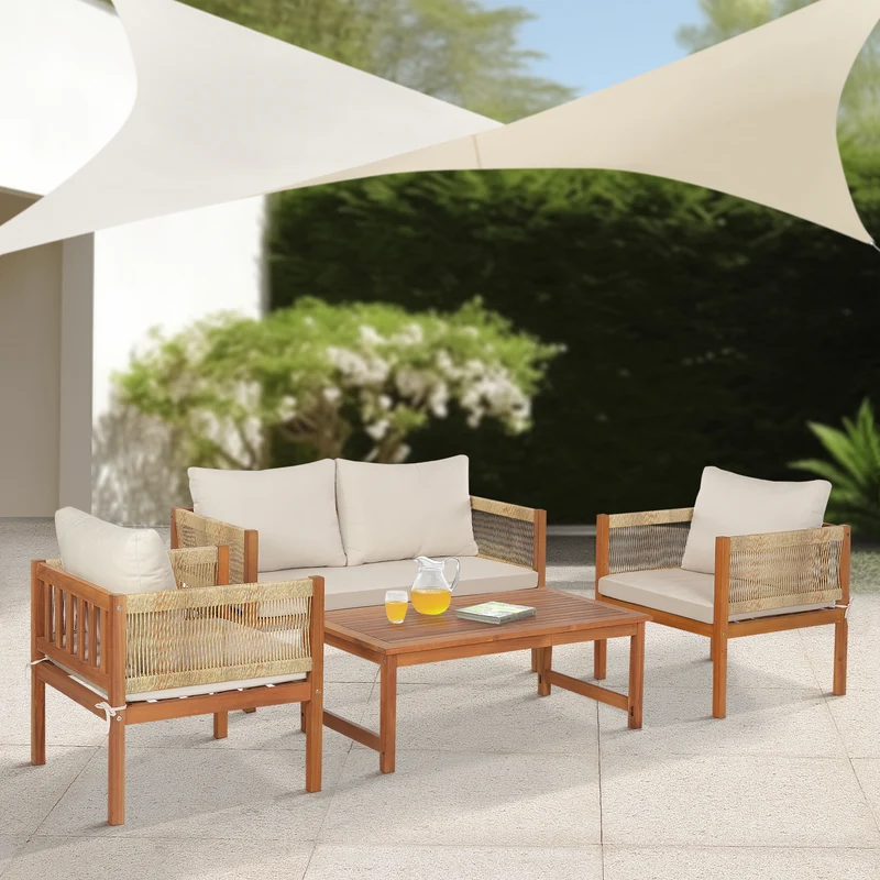 Conjunto de muebles de jardín Cannole de 4 piezas. Madera de acacia color madera [casa.pro]