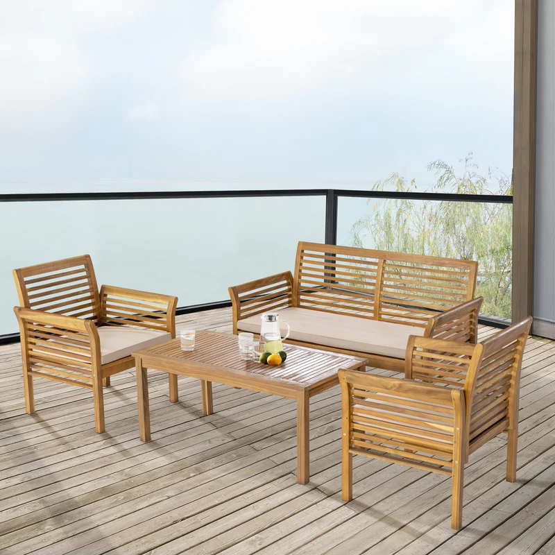 Conjunto de muebles de jardín Candela 4 piezas Madera de acacia Color madera [casa.pro]