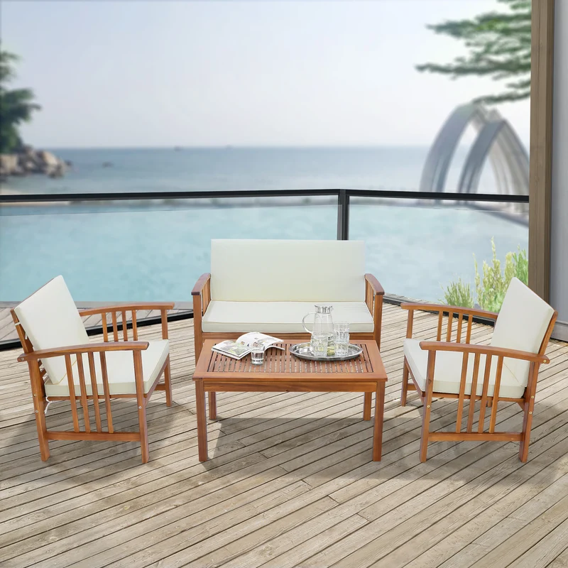 Conjunto de muebles de jardín Brissogne de 4 piezas, madera de acacia con certificación FSC® [en.casa]