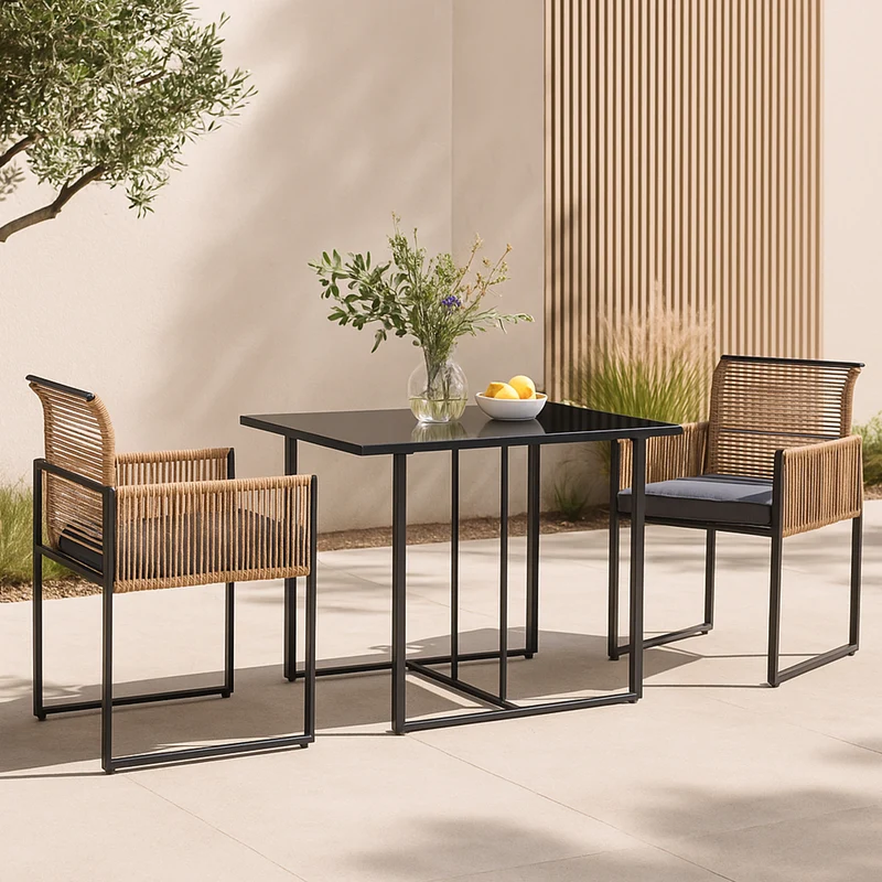 Conjunto de muebles de jardín Accadia 3 piezas Negro/Marrón [casa.pro]