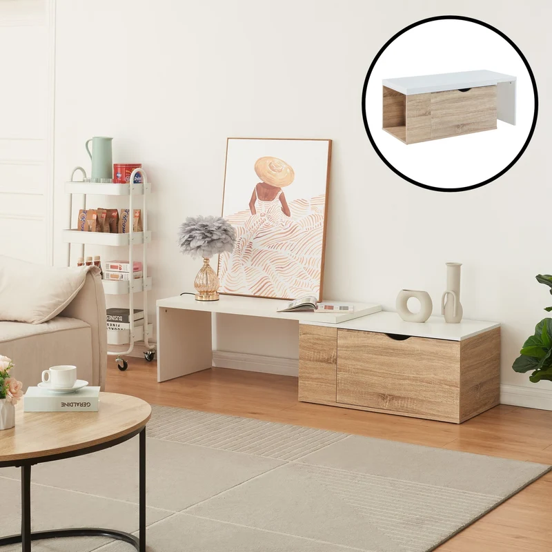 Mesa auxiliar Österåker 100x47,5x40 cm aspecto madera/blanco [en.casa]