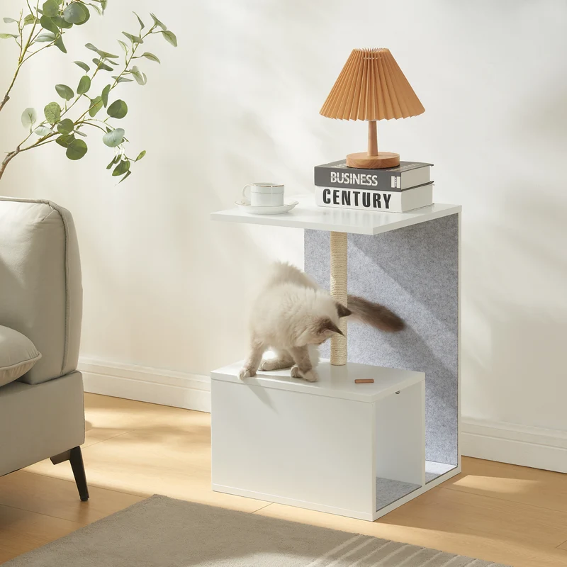 Mesa auxiliar con poste rascador Masfjorden Blanco [en.casa]