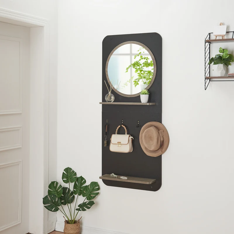 Panel de vestuario Helsinge con espejo 140x60x16 cm [en.casa]
