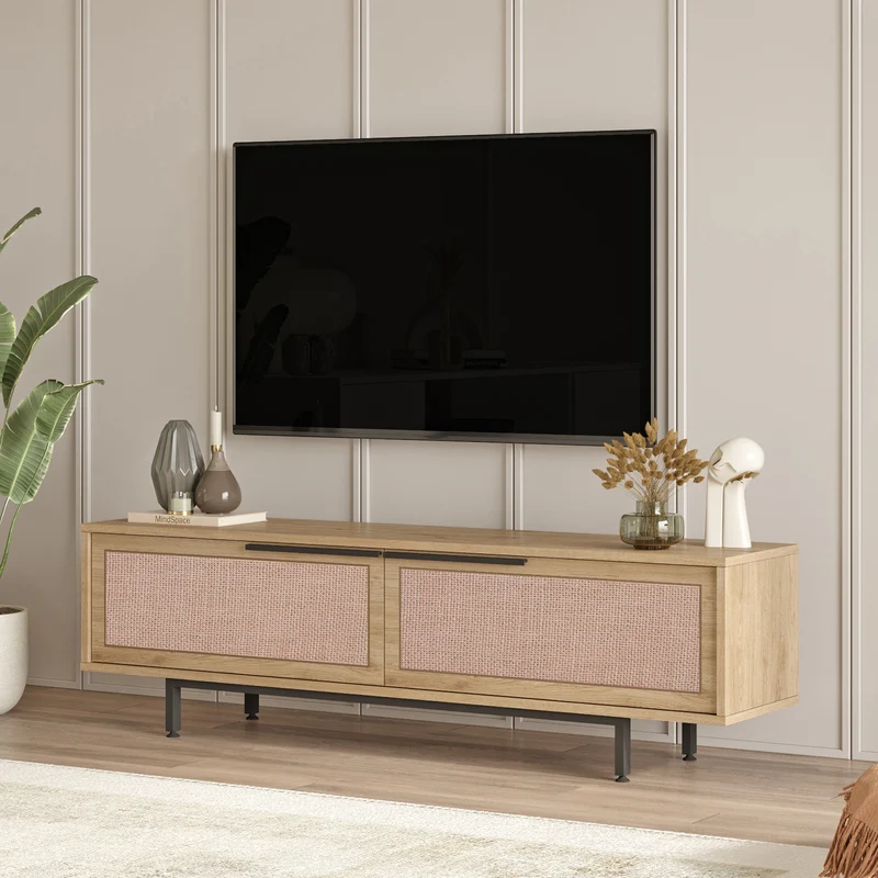 Mueble de TV Kvænangen en aspecto de roble y ratán [en.casa]