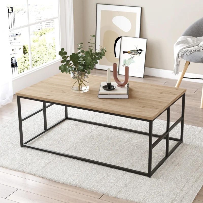 Mesa de centro Velendi 100x60x40 cm aspecto roble/negro [en.casa]