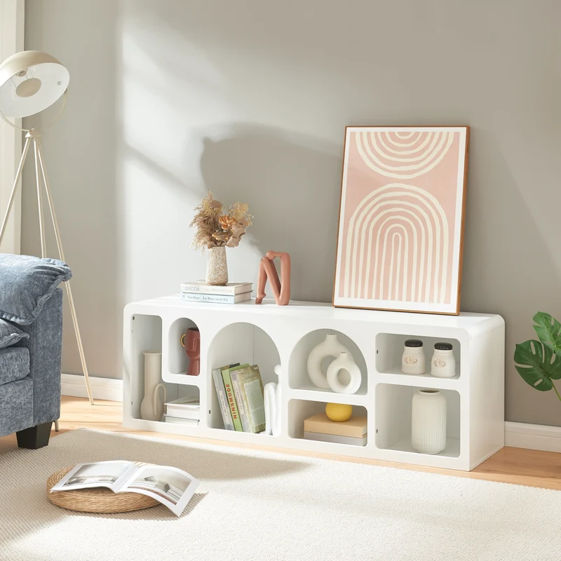Mesa de televisión Vågå 140x40x48 cm Blanco [en.casa]