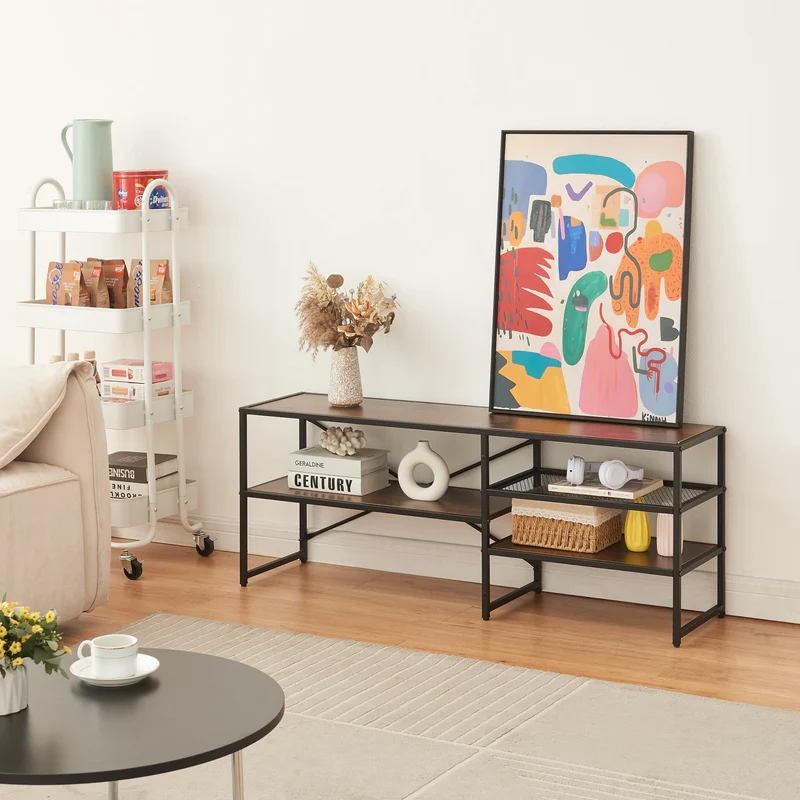 Mesa de televisión Västiarharg 120x30x46 cm Negro/Aspecto nogal [en.casa]