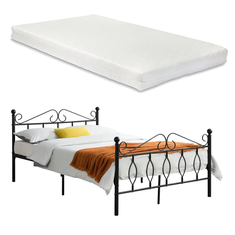 Cama de metal Apolda con colchón de espuma fría en varios tamaños Negro en.casa
