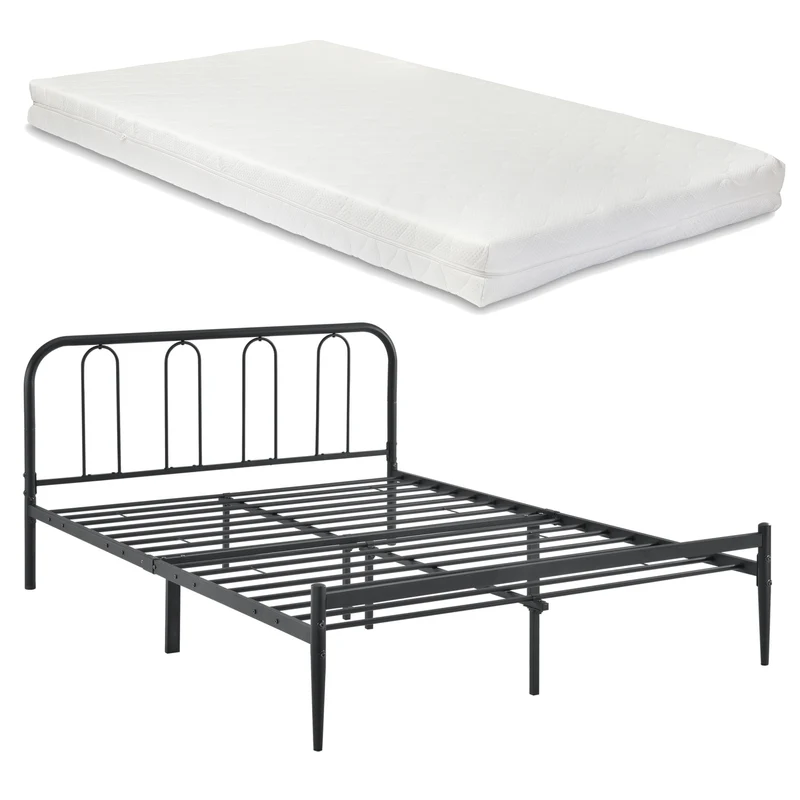 Cama de metal Hanko con colchón en varios tamaños Negro en.casa