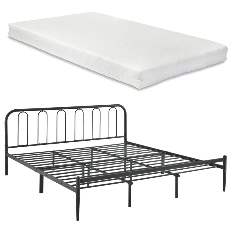 Cama de metal Hanko con colchón en varios tamaños Negro en.casa