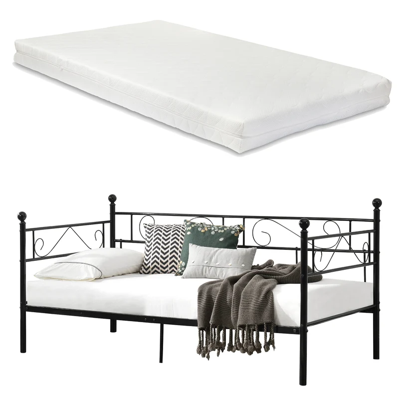 Cama de metal Granada con colchón 90x200 cm acero [en.casa]