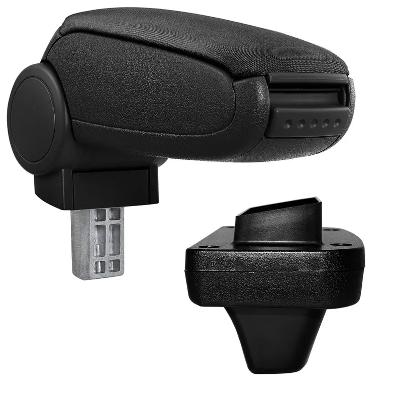 Reposabrazos central a medida para Opel Astra K, tapa de cuero sintético y tela negra con costuras de colores [pro.tec]