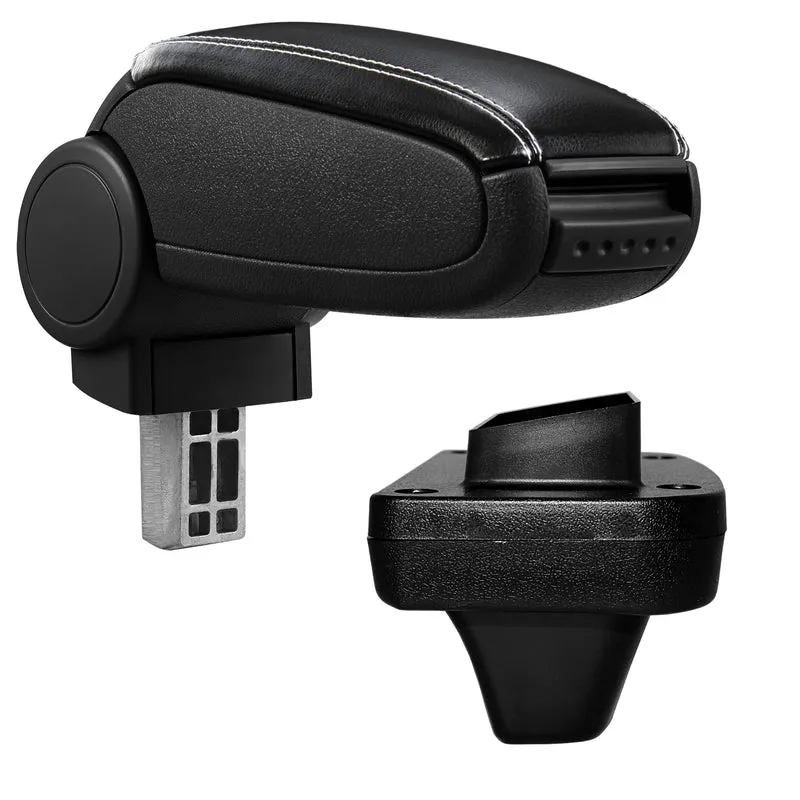 Reposabrazos central a medida para Opel Astra K, tapa de cuero sintético y tela negra con costuras de colores [pro.tec]