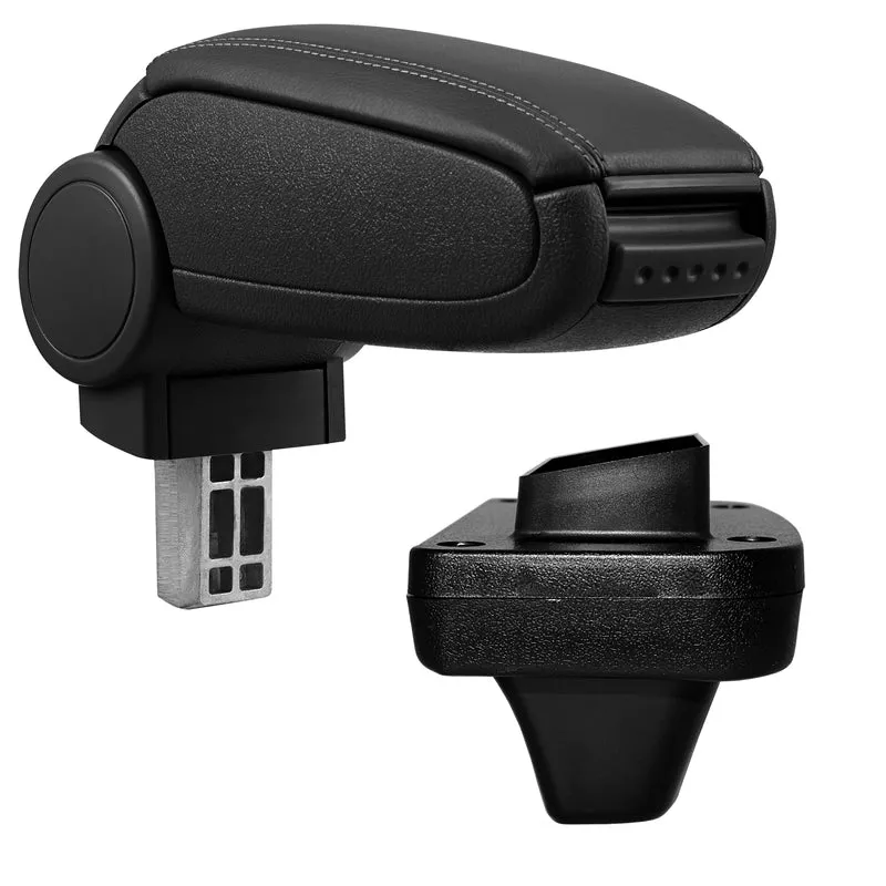 Reposabrazos central a medida para Opel Astra K, tapa de cuero sintético y tela negra con costuras de colores [pro.tec]