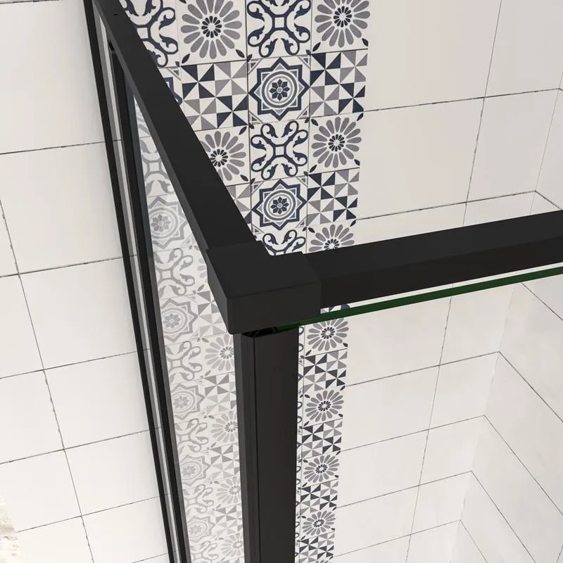 Mampara de ducha Angular,185cm, con antical,perfilería negra mate,estilo industrial,Cristal templado de 6 mm