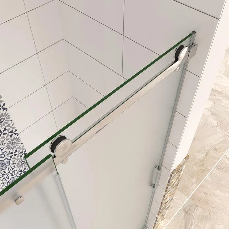 Mampara frontal corredera con tratamiento antical de 8 mm, diseño de cristal opaco