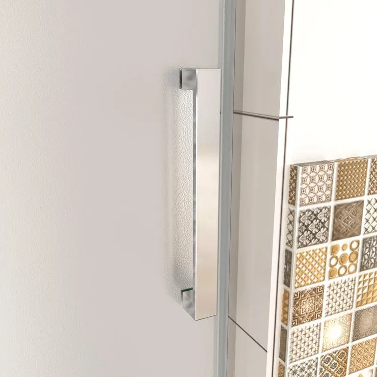 Mampara frontal corredera con tratamiento antical de 8 mm, diseño de cristal opaco