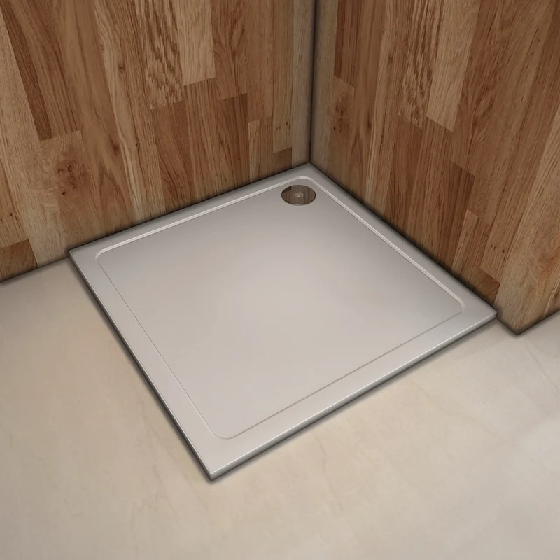 Plato de ducha Resina Blanco, Extraplano, Cuadrado 90x90cm