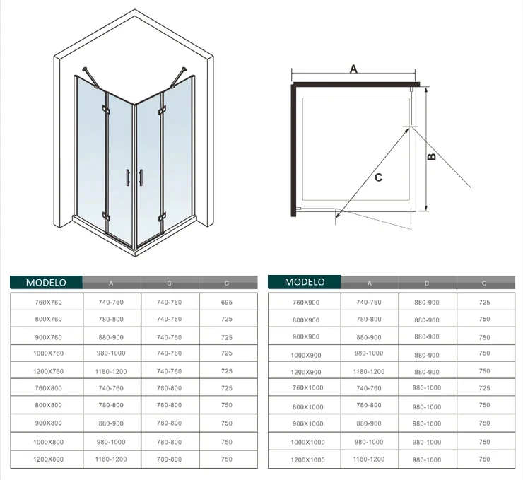 Mamparas Cabina de Ducha cristal 6 mm Puerta Abatible de Baño