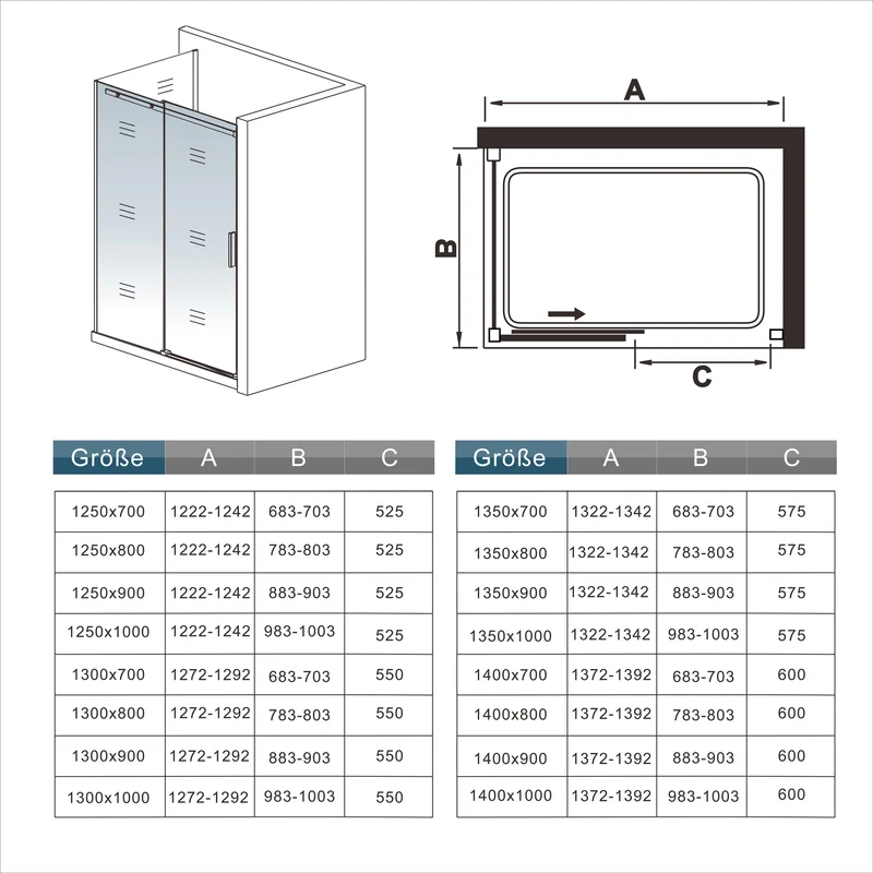 Mampara de ducha frontal con un panel lateral , mampara de 8 mm Easy Clean Cristal templado
