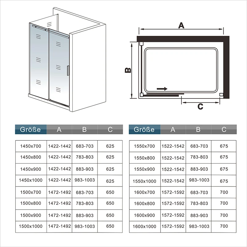Mampara de ducha frontal con un panel lateral , mampara de 8 mm Easy Clean Cristal templado