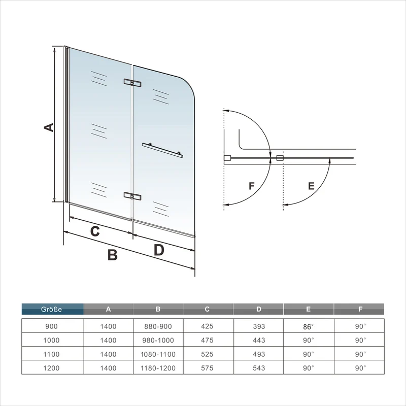 Mampara de Bañera Plegable con Bisagra Cristal Antical 6mm