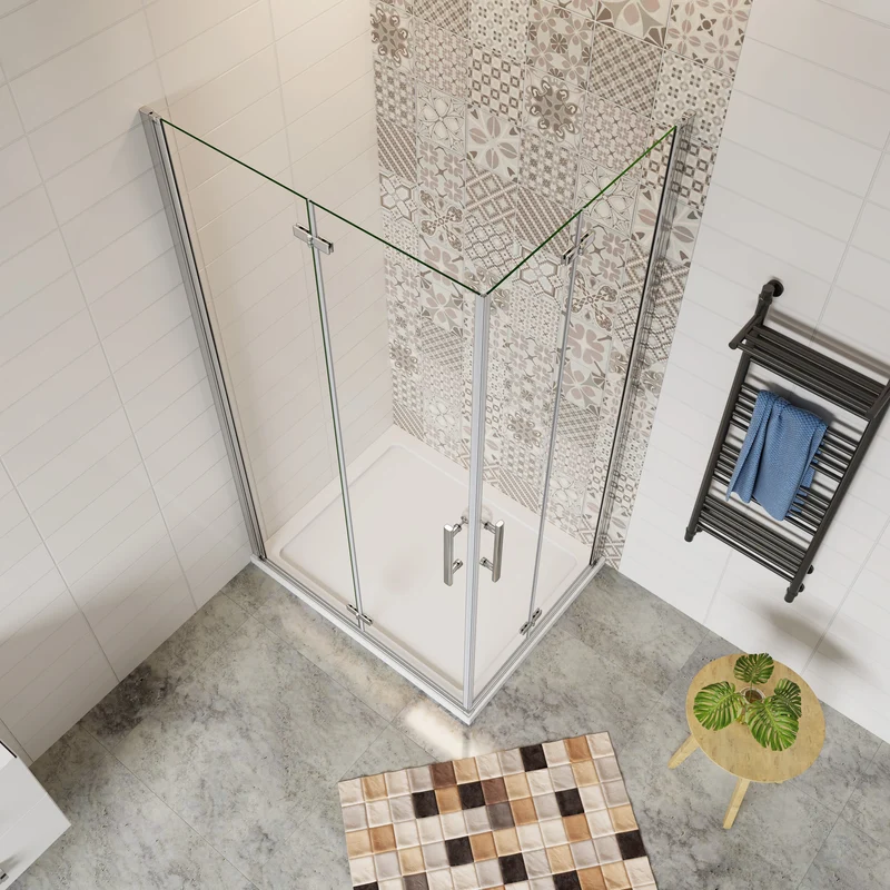 Mamparas de Ducha Angular Doble Puerta Plegable 6mm Antical Altura 195cm