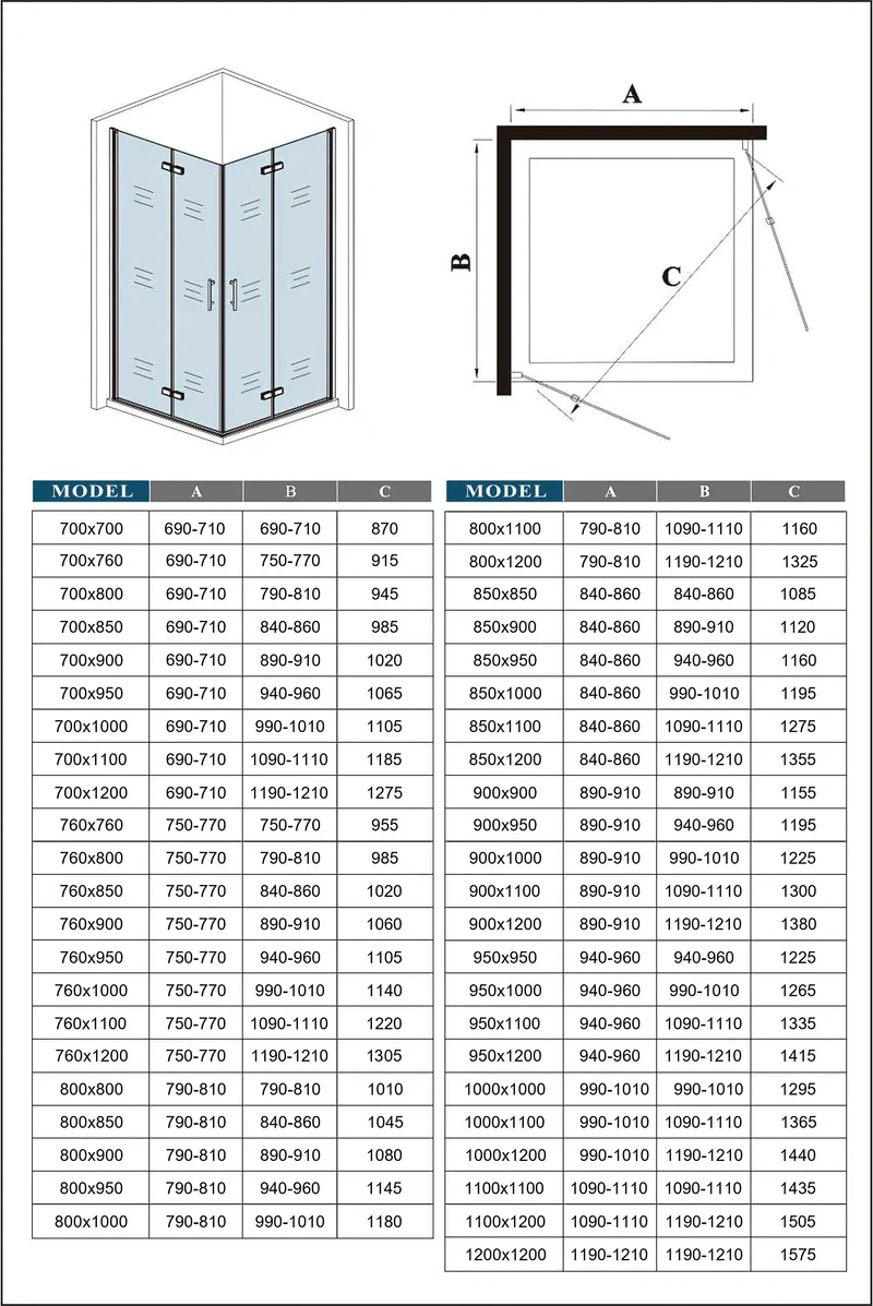 Mamparas de Ducha Angular Doble Puerta Plegable 6mm Antical Altura 195cm