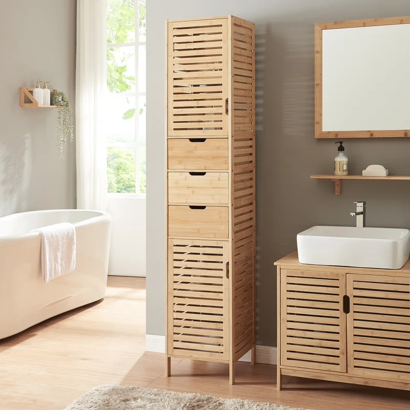 Armario alto Boksereys 180x35x35 cm Bambú [en.casa]