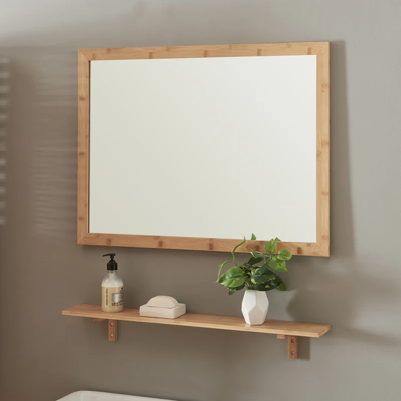 Espejo de pared con estante en juego Boksereys Bambú Natural [en.casa]