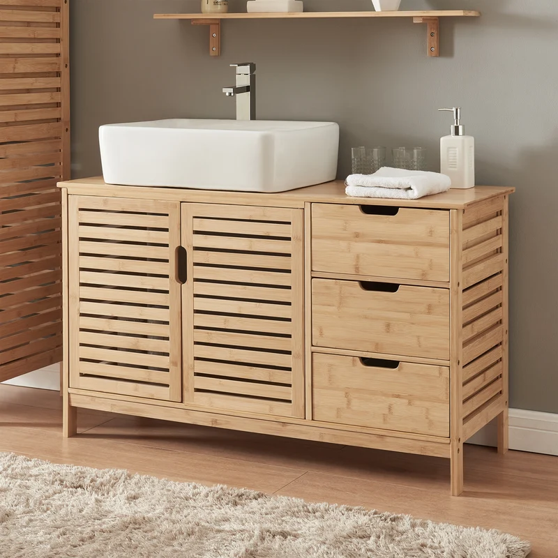 Mueble bajo lavabo Boksereys 60x100x35 cm Bambú Natural [en.casa]