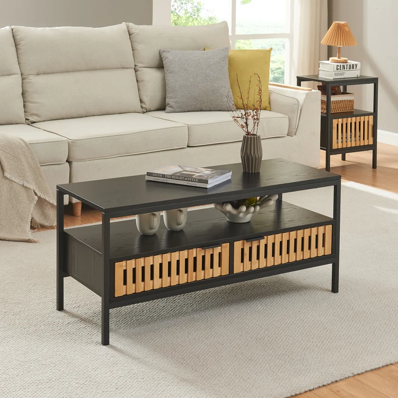 Mesa de centro Luniehti 100x40x48 cm Negro/Natural [en.casa]