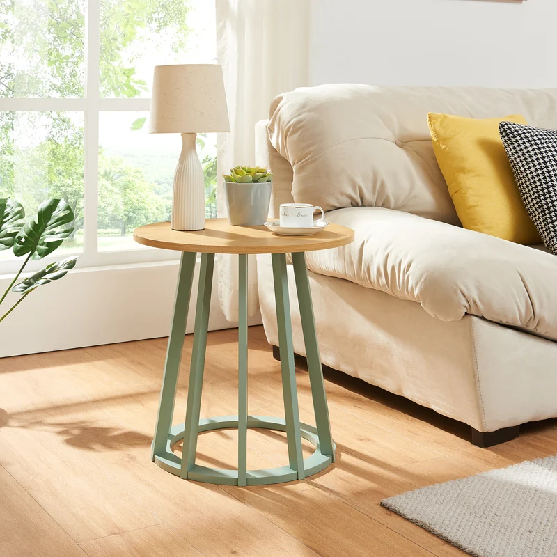 Mesa auxiliar Lensuu 48xØ48 cm Verde pastel/Roble [en.casa]