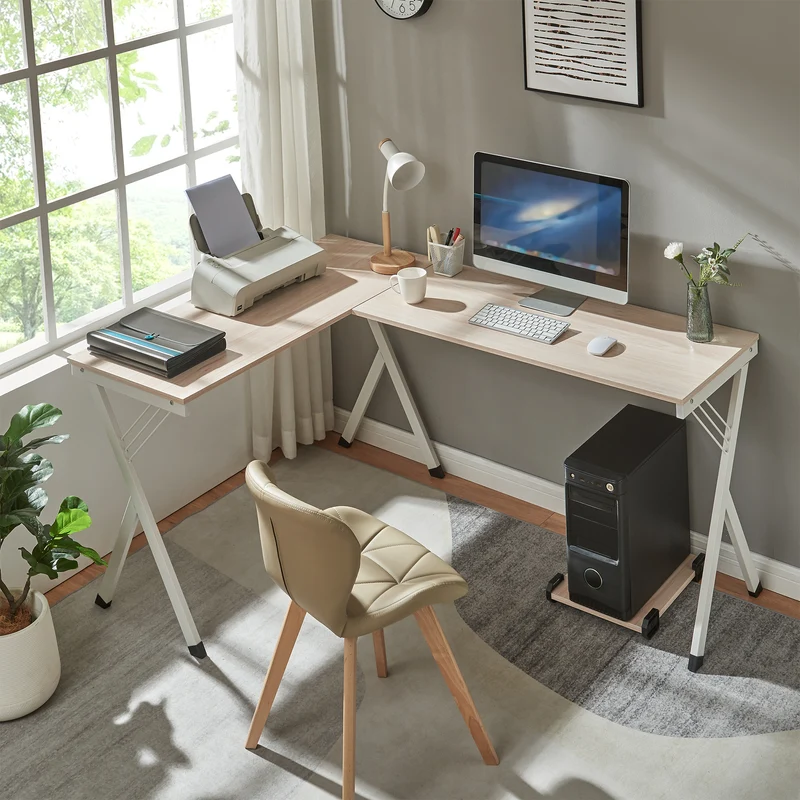 Escritorio Tarielarg con soporte para PC en forma de L 158x120x75 cm aspecto roble [en.casa]