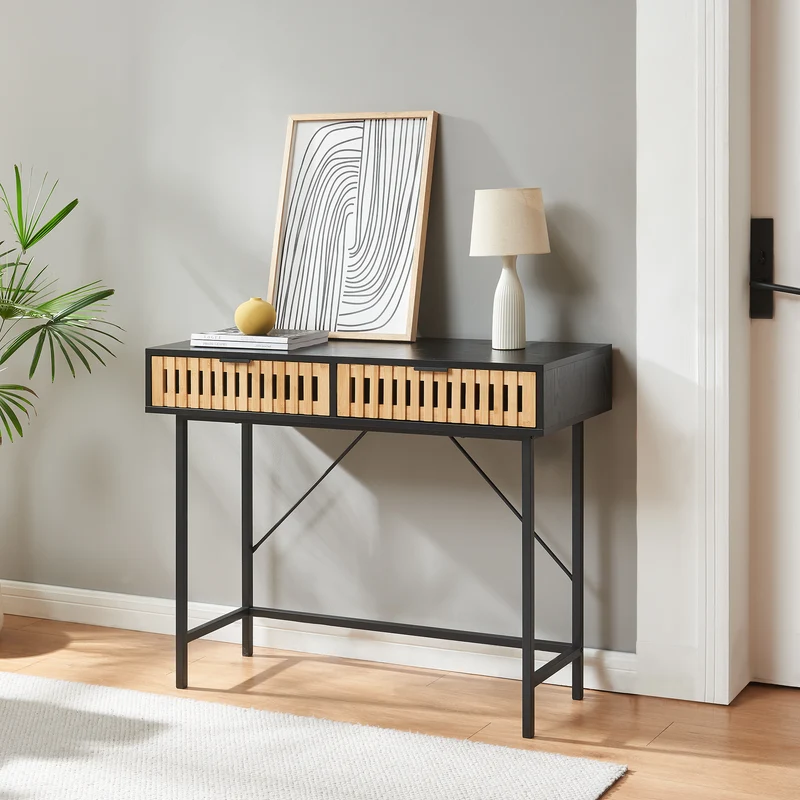 Mesa consola Luniehti 100x40x75 cm Negro/Natural [en.casa]