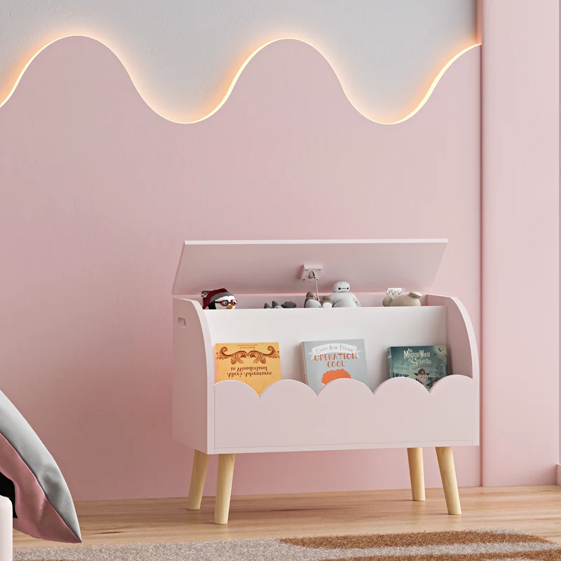 Caja de juguetes Vestnes 60x30x44 cm Cotton Candy/Blanco [en.casa]