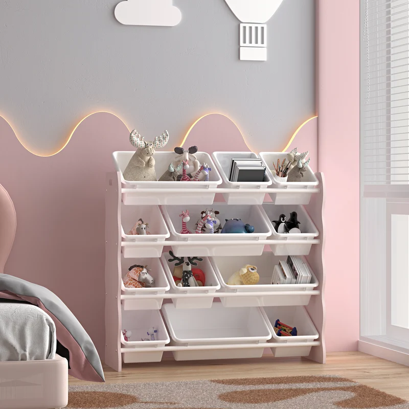 Estantería infantil Vestnes con 12 cajas de almacenamiento 78x86x27 cm Cotton Candy/Blanco [en.casa]