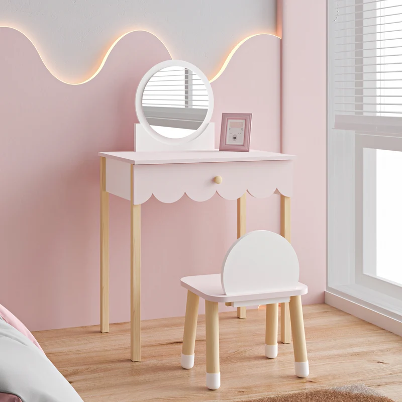 Tocador infantil con silla Vestnes Cotton Candy/Blanco [en.casa]