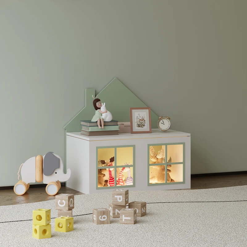 Caja de juguetes Vipsali 56x60x33 cm Verde menta/Blanco [en.casa]