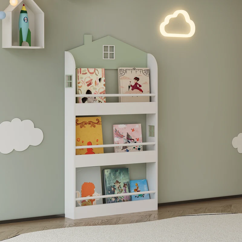 Estantería para niños Vipsali 106x60x12 cm Verde menta/Blanco [en.casa]