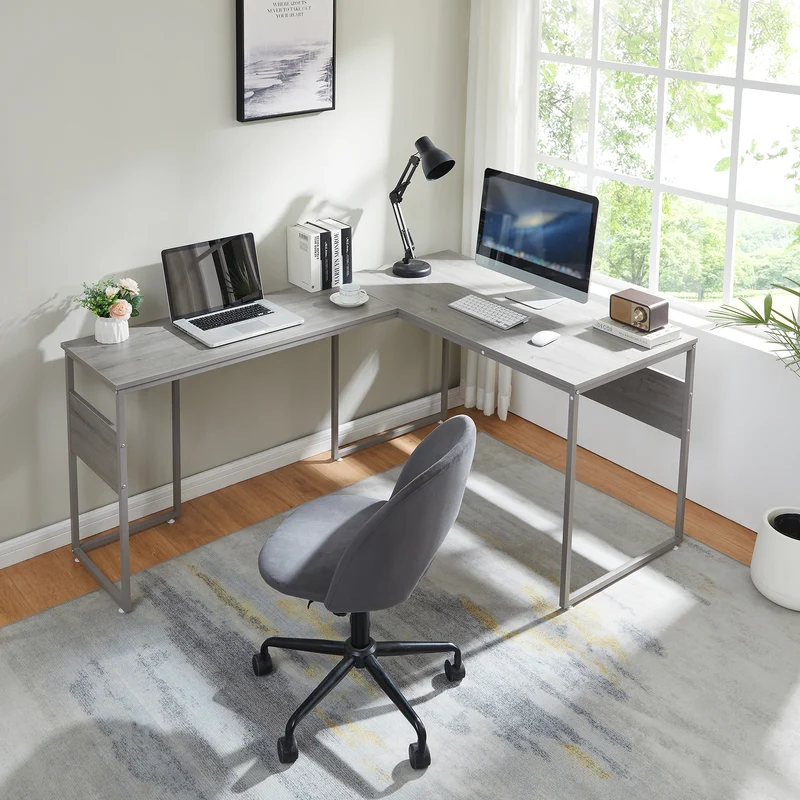 Escritorio Karlstang en forma de L 166x120x75 cm Gris claro [en.casa]