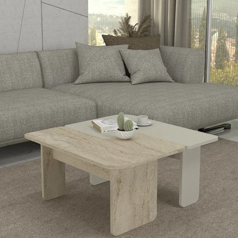 Mesa de centro Boneksbelt de 2 piezas en colores piedra arenisca y travertino [en.casa]
