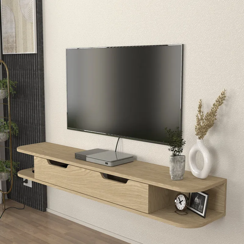 Mueble bajo de TV colgante Karjali 150x30x19 cm aspecto roble [en.casa]