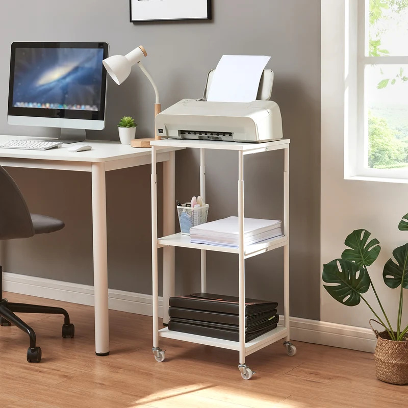Mesa de impresora con ruedas Janertu 82x39x35 cm Blanco [en.casa]